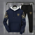 Men's blue royal crest hoodie track suit winter fleece - front view
