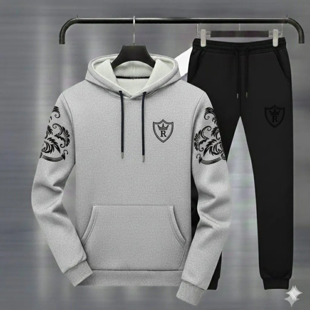 Men's grey black royal crest hoodie track suit