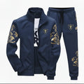 Men's navy blue embroidered track suit - front view