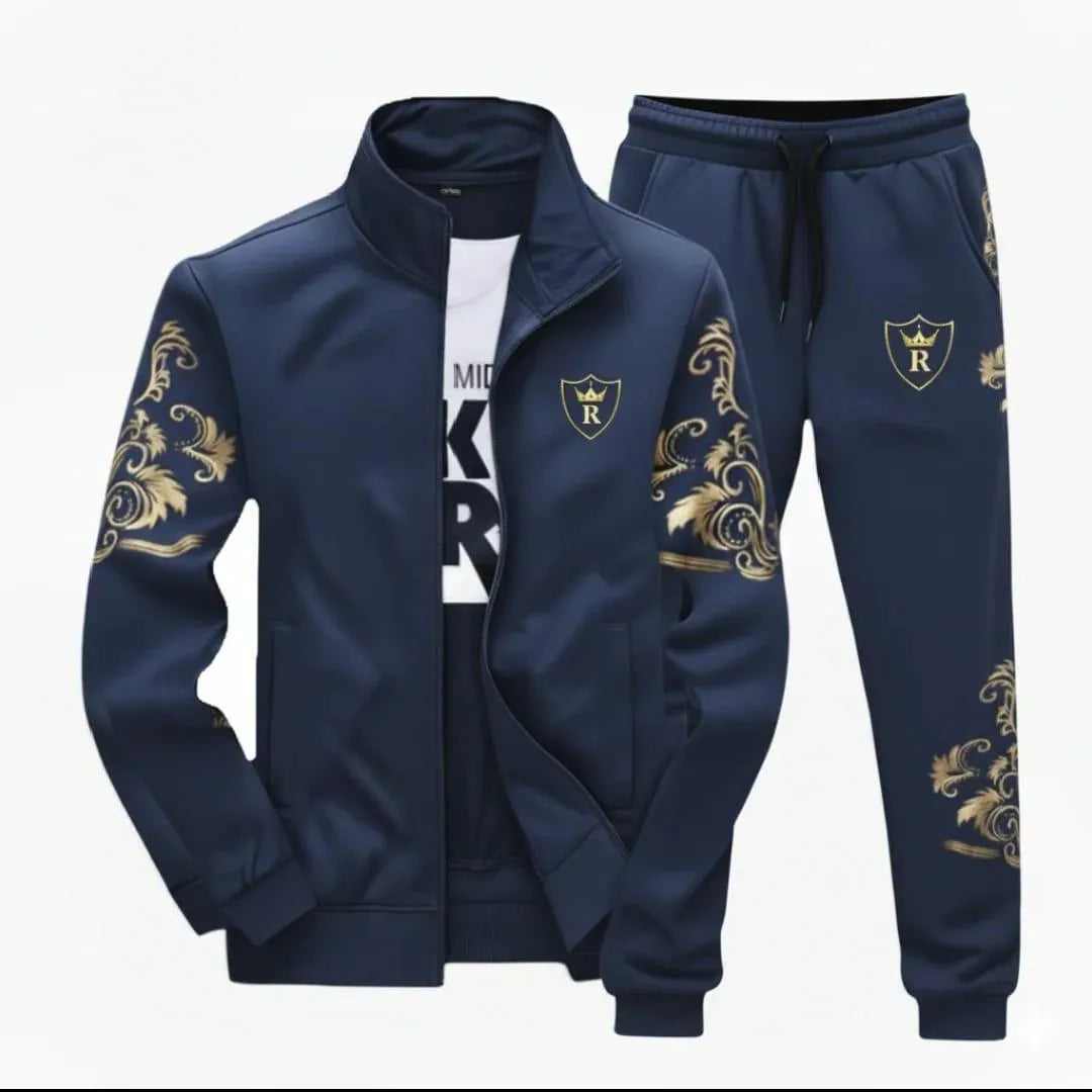 Men's navy blue embroidered track suit - front view