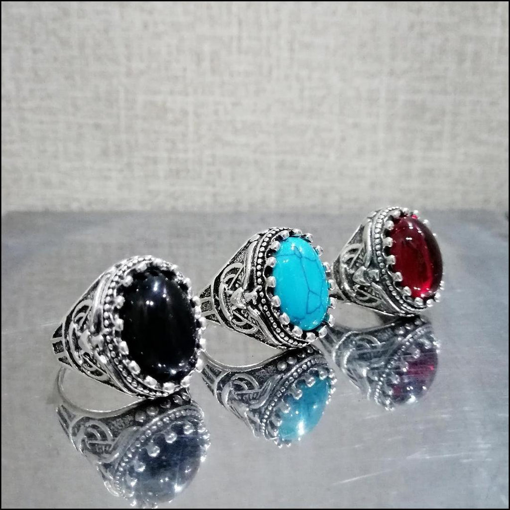 Turkish-inspired men's ring set of 3 silver plated - full set view