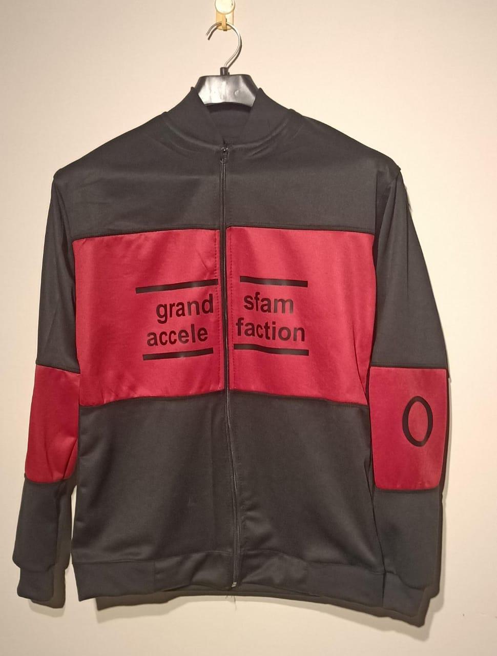 Men Fleece Printed Zipper Jacket – Wine Red (view 2)