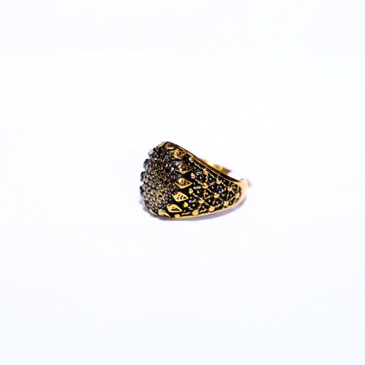 Turkish gold plated crystal men's ring - side profile view