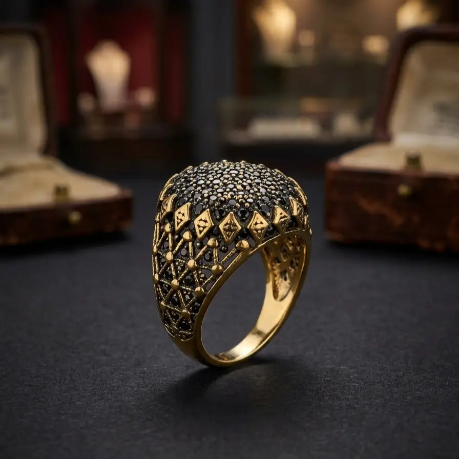 Turkish design gold plated men's ring - front view