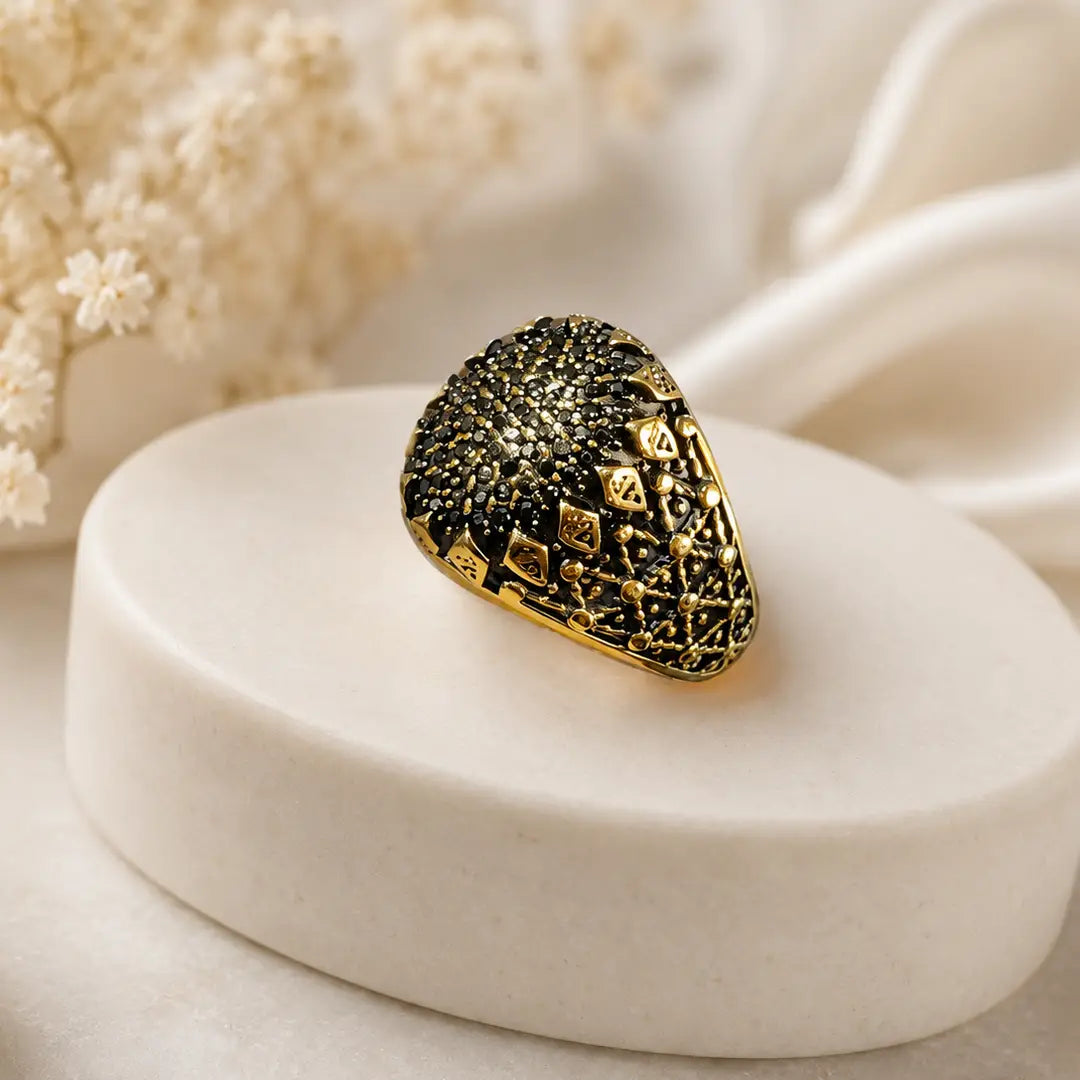 Turkish design gold plated men's ring - detail view