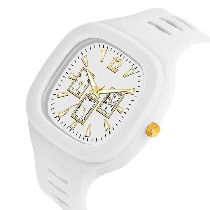 White square analog watch - dial close-up detail