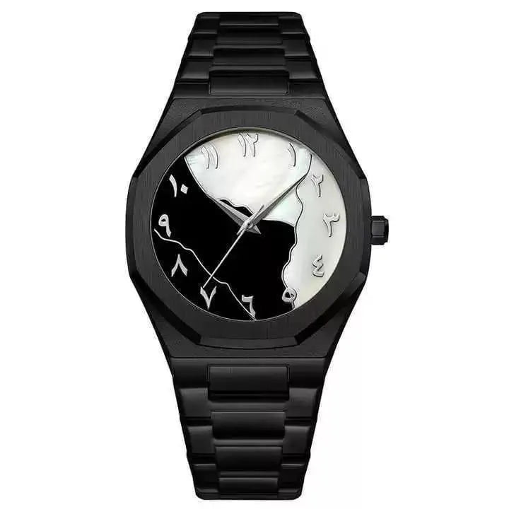 Men's carbon fiber watch with black marble dial chronograph - lifestyle view