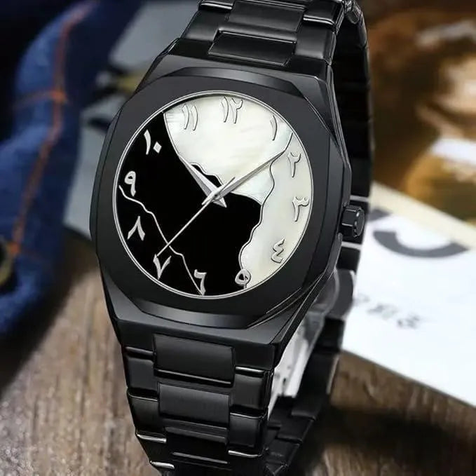 Men's carbon fiber watch with black marble dial chronograph - side profile