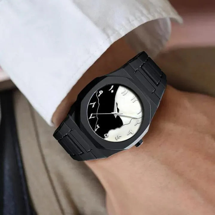 Men's carbon fiber watch with black marble dial chronograph - back view