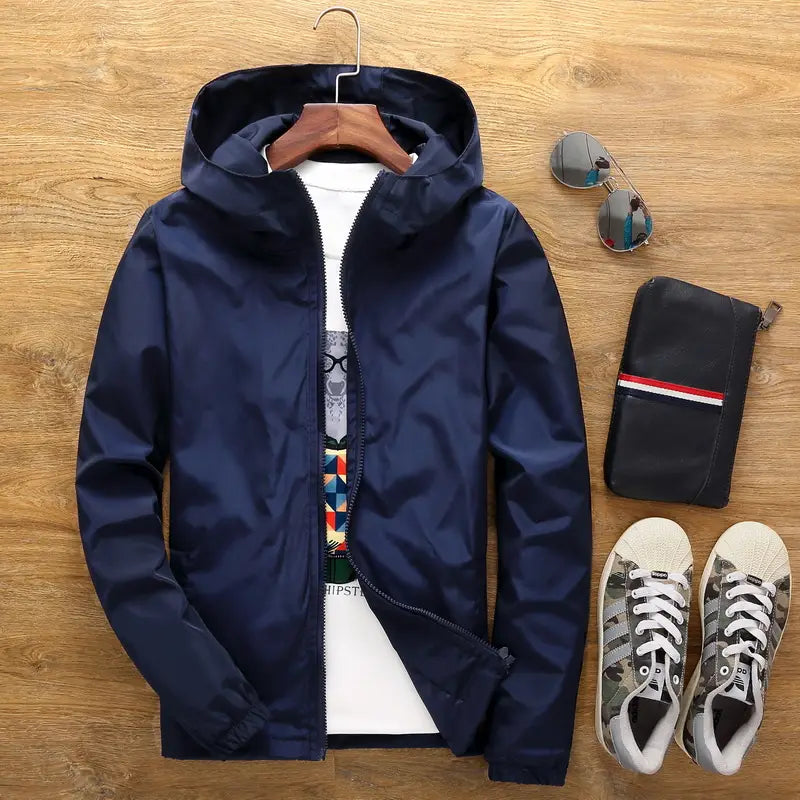 Men Hooded Windbreaker Jacket – Navy Blue