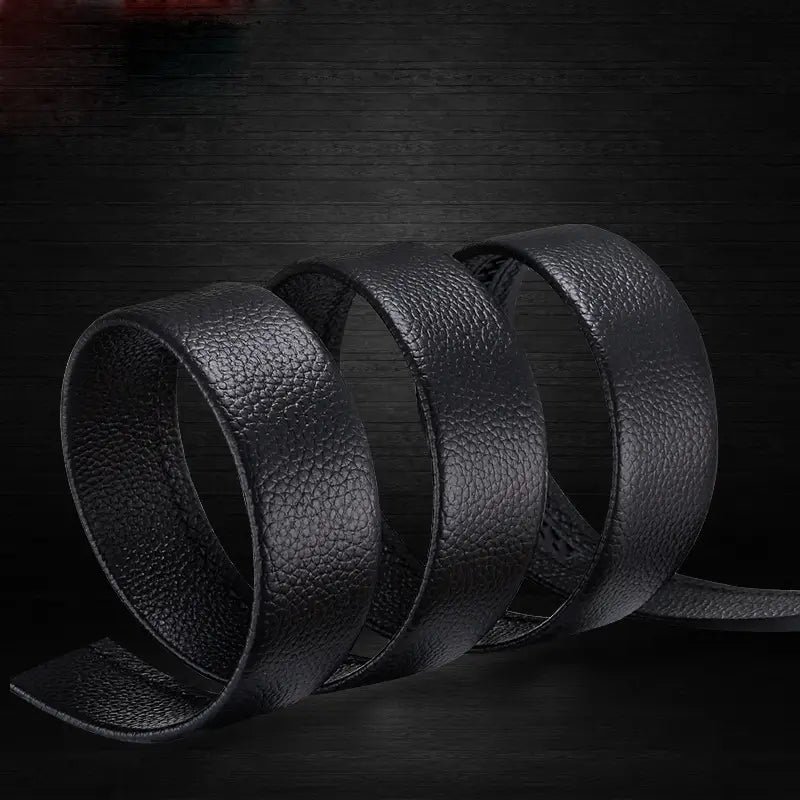 Black Leather Belt with Automatic Buckle for Men