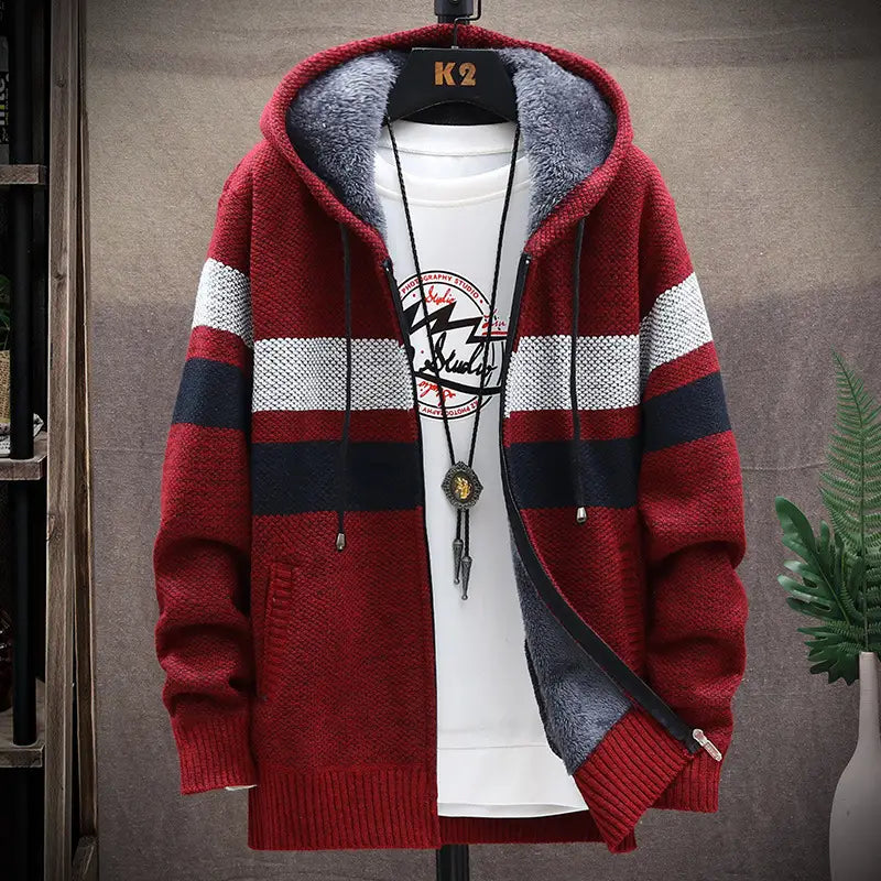 Men Striped Hooded Knit Cardigan – Winter Warm (view 4)
