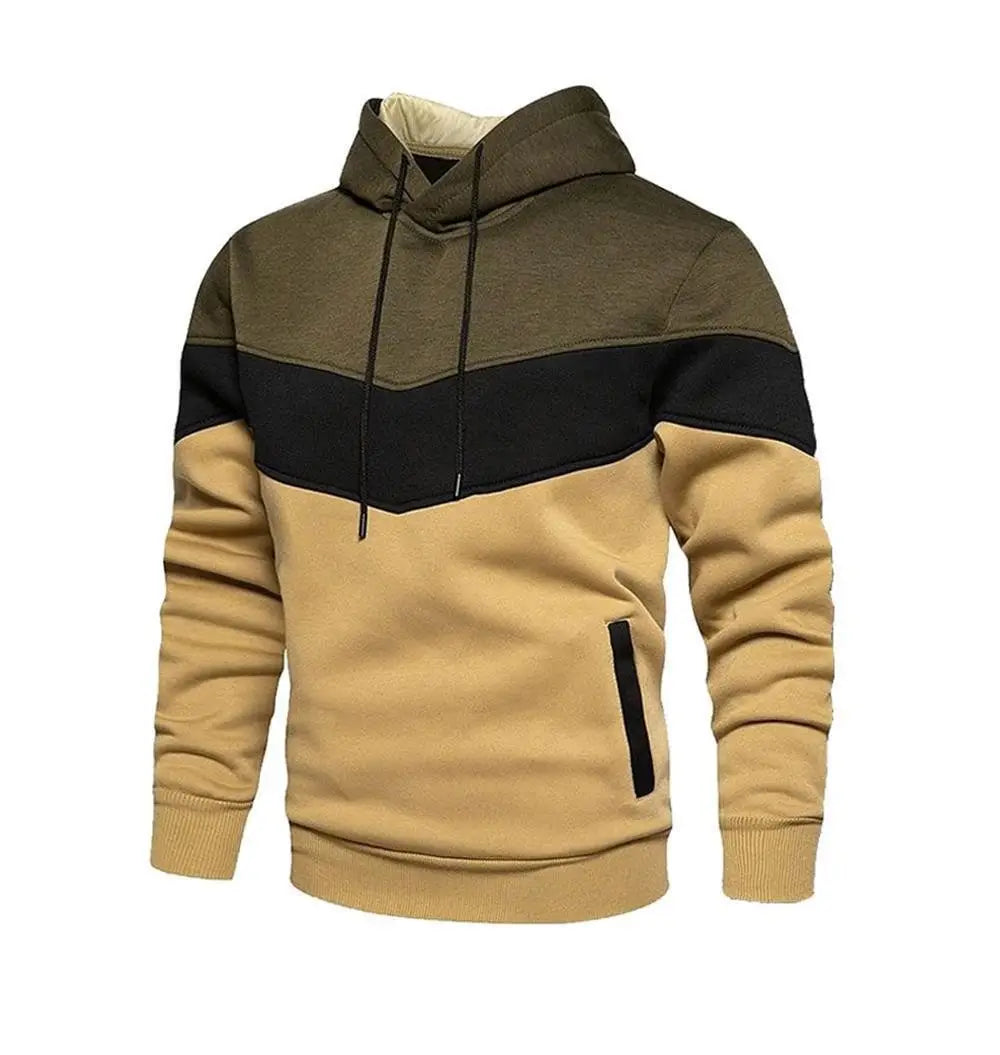 Men's winter fleece hoodie - olive tan black front view