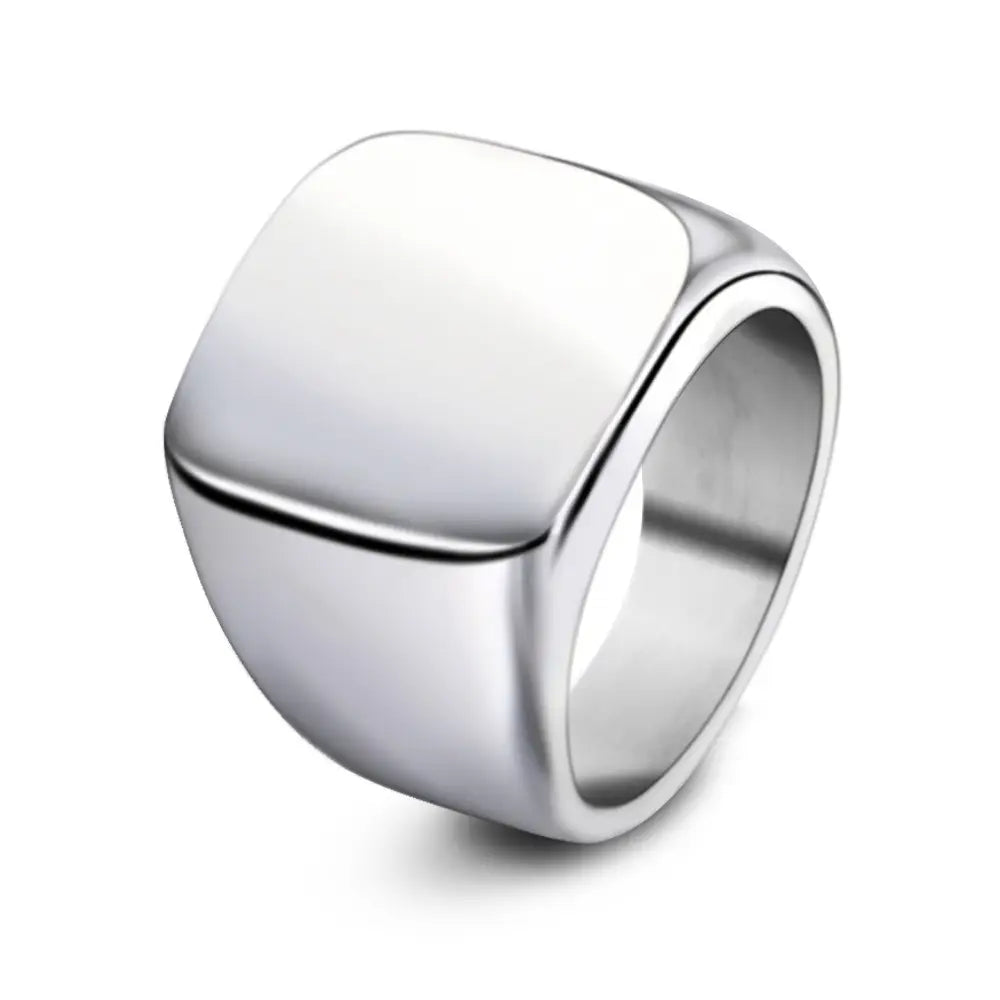 Men's stainless steel retro square ring gold close-up