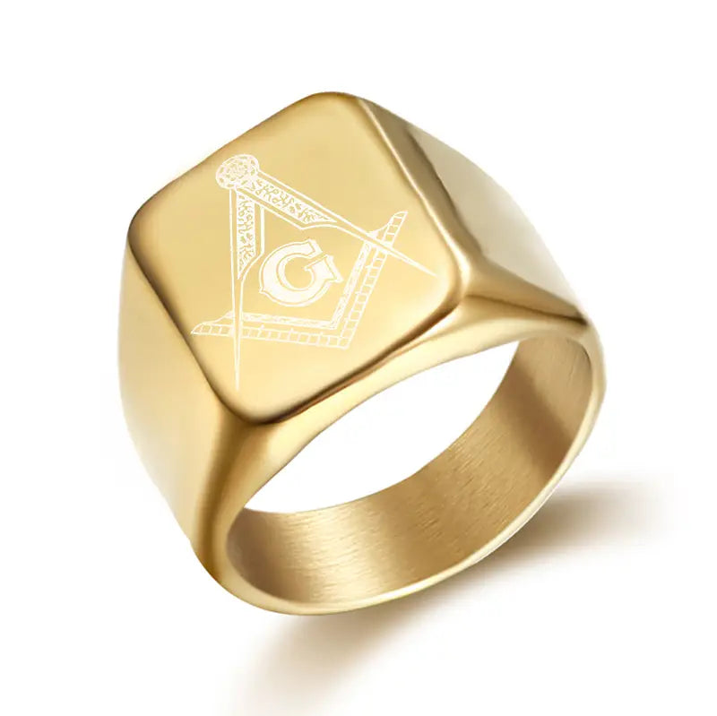 Black titanium masonic ring - engraved masonic symbol detail