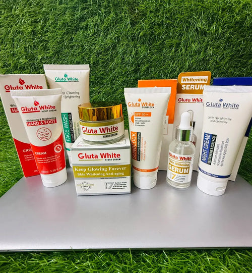 6-in-1 Gluta whitening skincare bundle - contents close-up