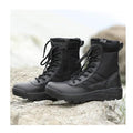 Men's black synthetic leather calf boots – side view