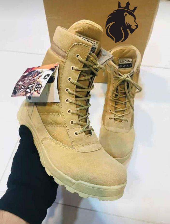 Men's beige synthetic leather formal jump boots - lace detail