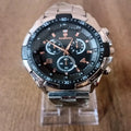 Men's stainless steel chronograph watch rose gold dial - front view