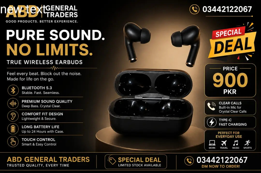 Black true wireless earbuds with noise cancelling and charging case – Bluetooth 5.3