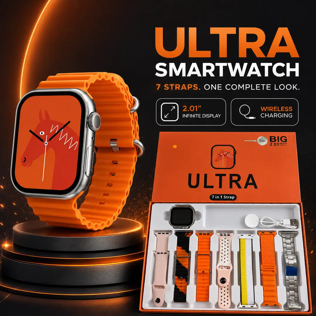 ULTRA smartwatch with 7 interchangeable straps and 2.01-inch HD display - product view