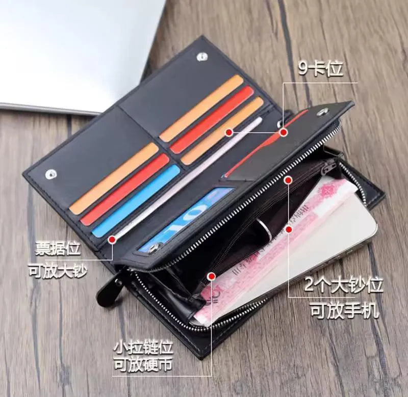 Men's PU leather 9-card slot wallet – front view