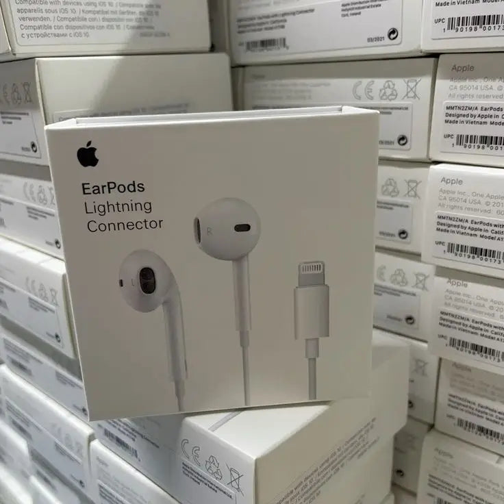 Black wired earphones with in-built mic – product view