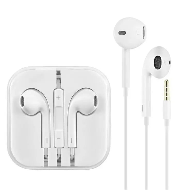Black wired earphones – earbud detail view