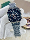 Men's black steel chain watch with 26mm round dial - front view
