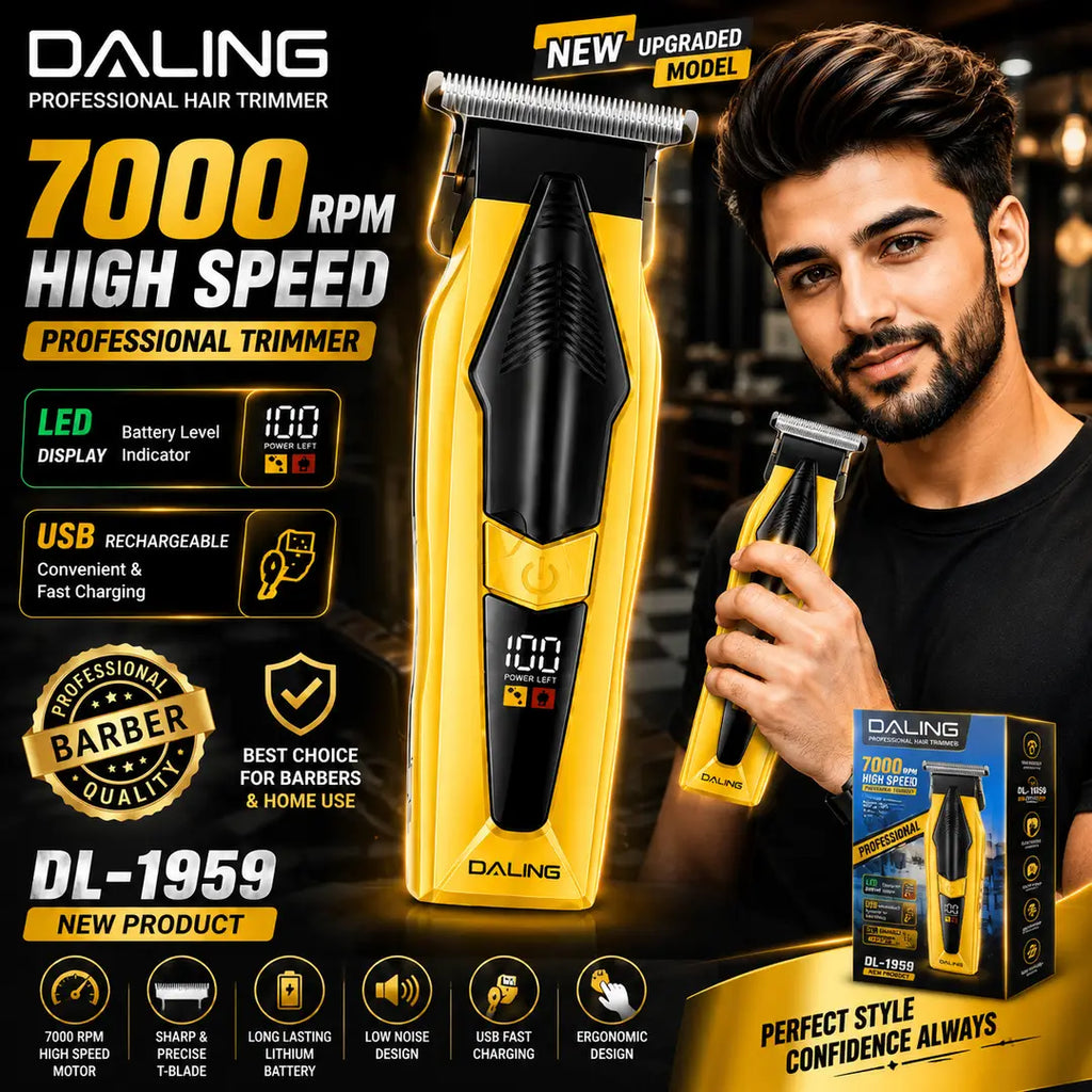 DALING DL-1959 Professional Hair Trimmer 7000 RPM USB Rechargeable LED Display Hair Beard Clipper