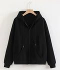 Black fleece zip hoodie for men and women - front view