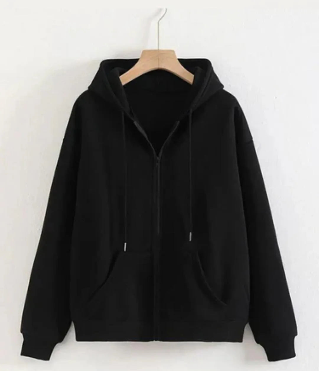 Black fleece zip hoodie for men and women - front view