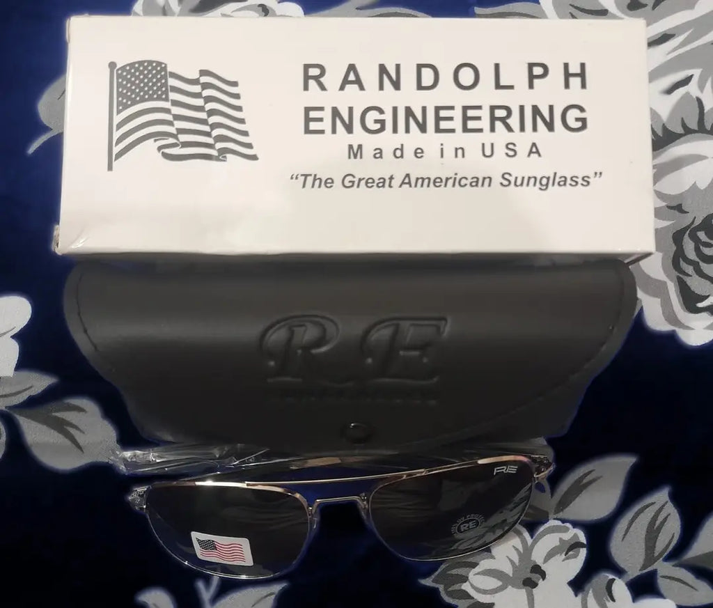 Randolph style sunglasses green tint lenses detail