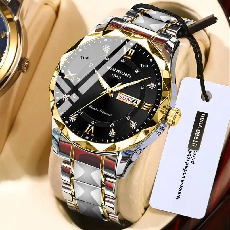 Men's stainless steel sports watch – side profile with steel strap