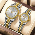 Luxury couple watches set golden and silver his and hers - front view