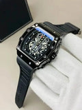 Richard black belt skeleton watch for men – dial close-up