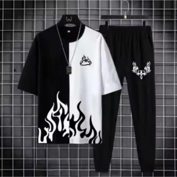 Men black flame track suit 2pc - full set view