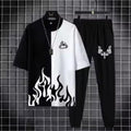 Men black flame track suit 2pc - full set view