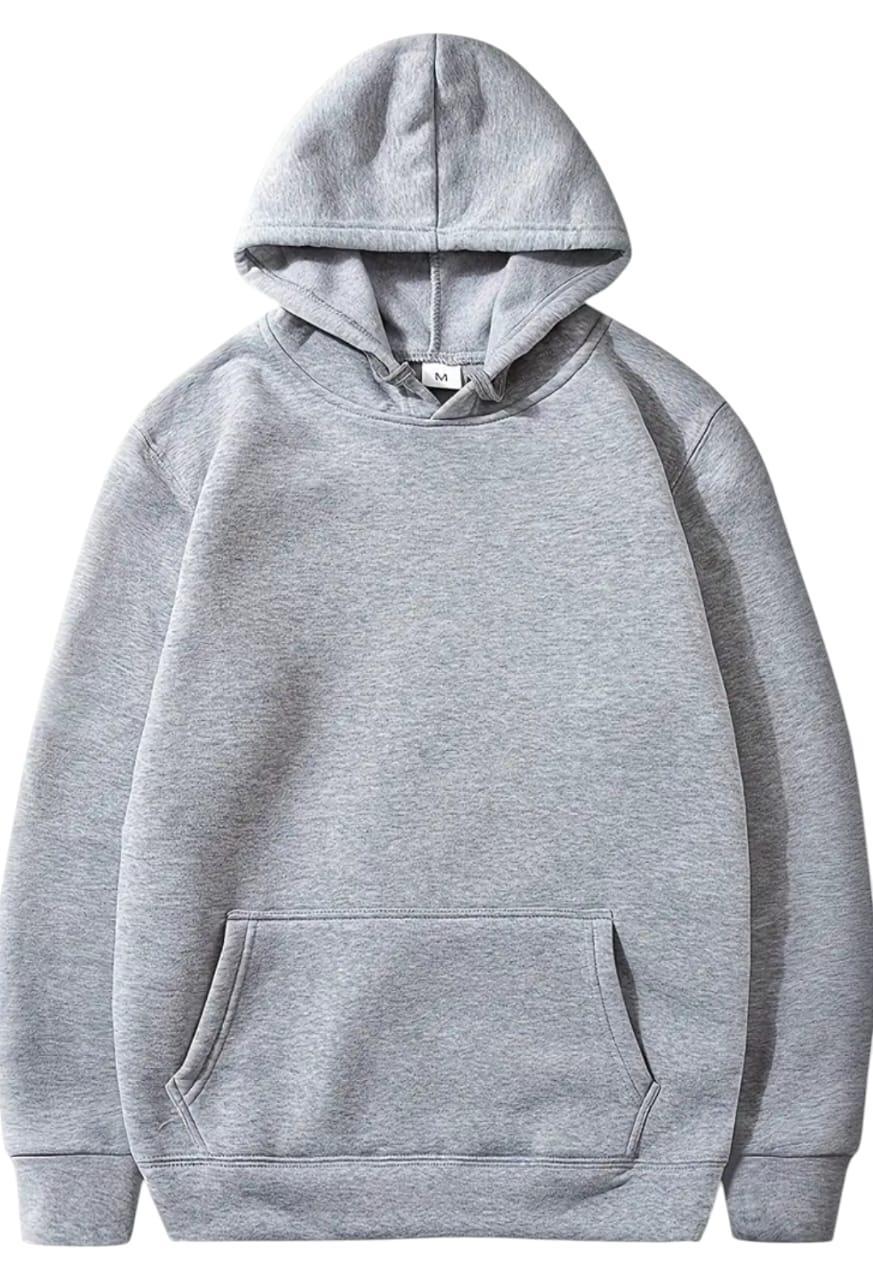 Men's grey cotton hoodie - classic pullover front view