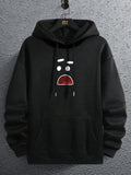 Men's black printed hoodie with front pocket - front view