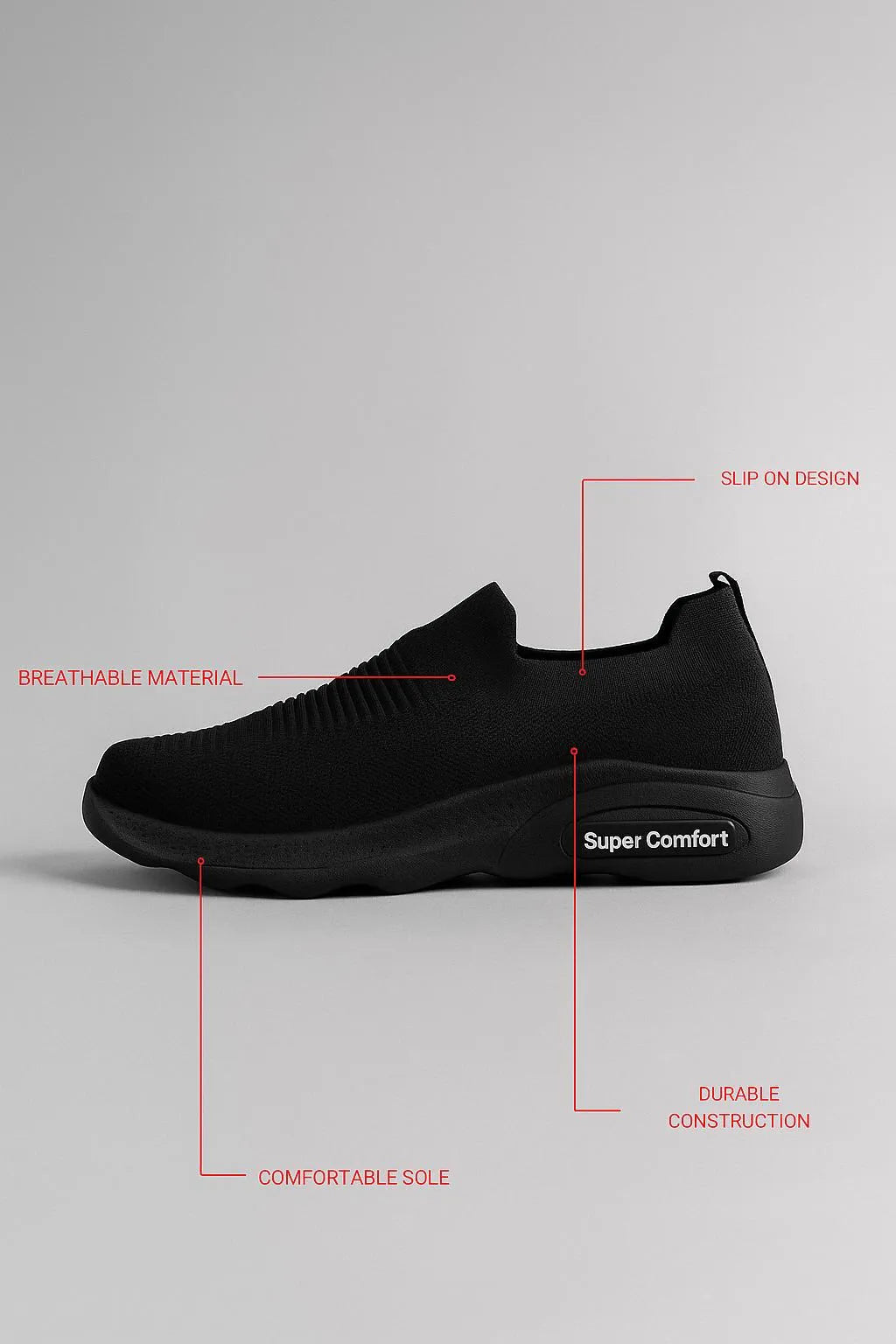 Men's black EVA casual slip-on shoes - top view