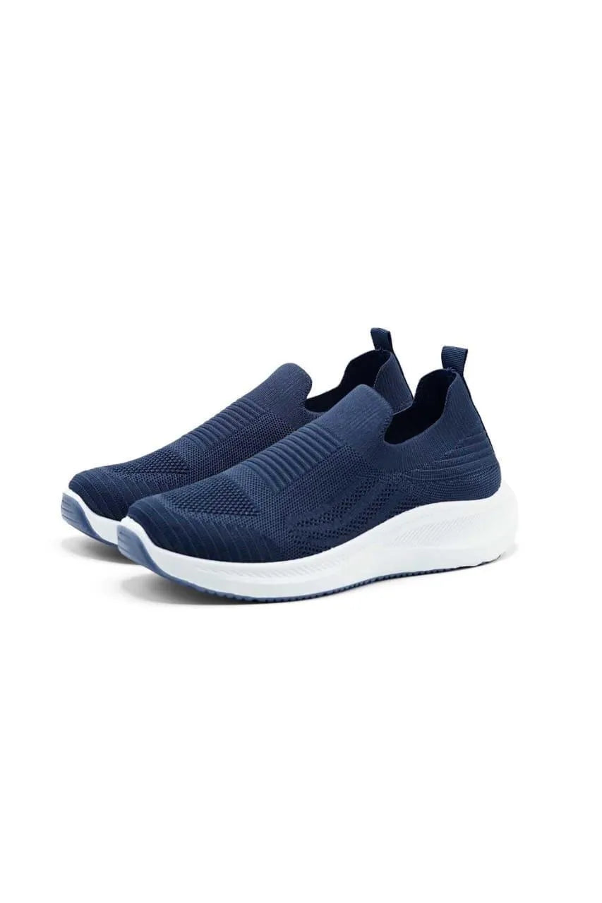 Men's navy blue slip-on walking sneakers - front view