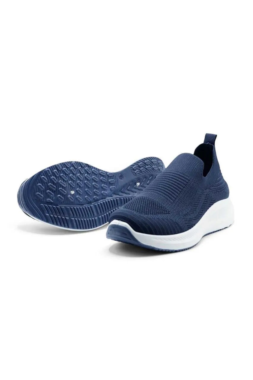 Men's navy blue slip-on walking sneakers - angle view