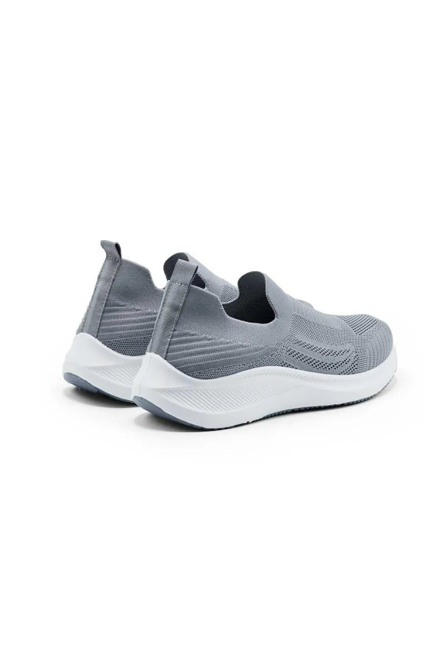 Grey slip-on walking sneakers pair view