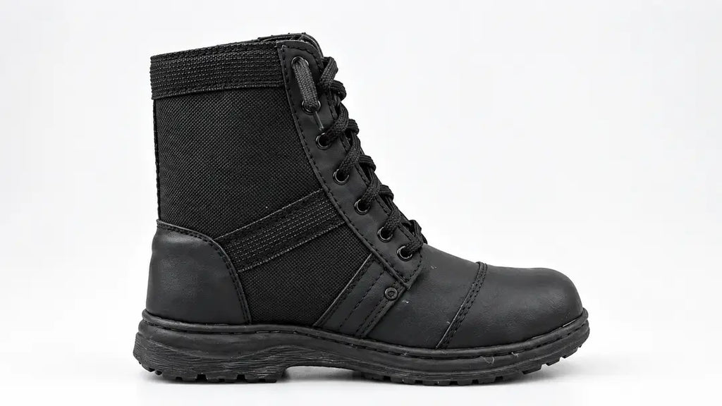 Men's tactical army combat boots - black pair front view