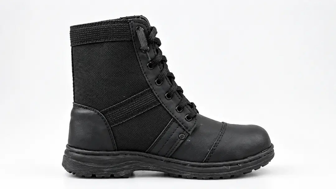 Men's tactical army combat boots - black pair front view