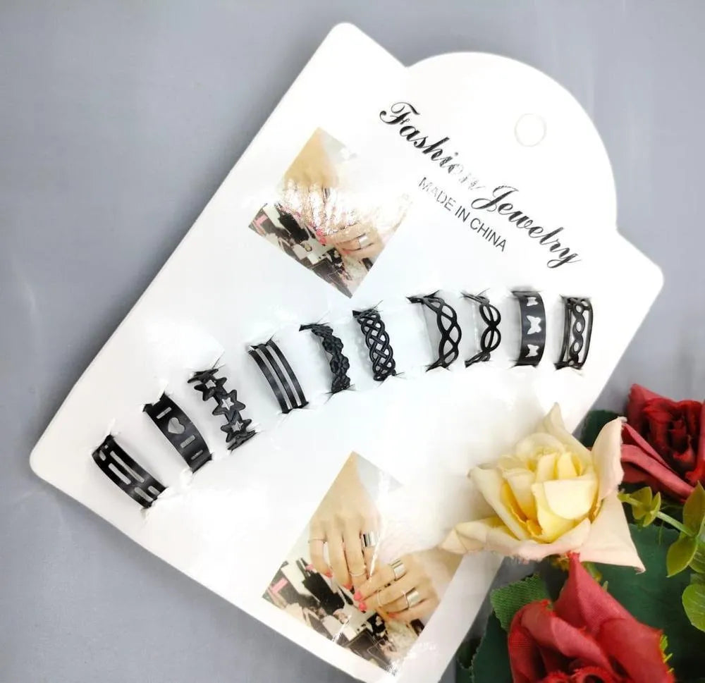 Silver adjustable rings from the 10-piece unisex ring set