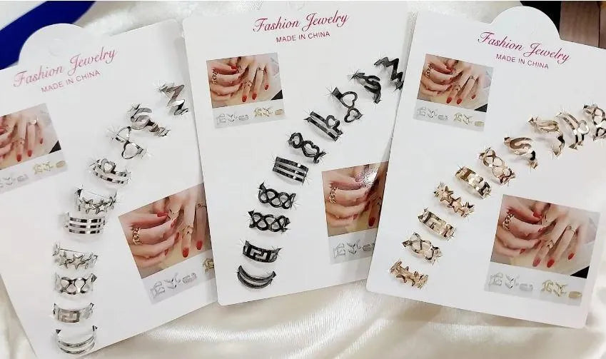 Gold adjustable ring set – modern geometric pattern designs