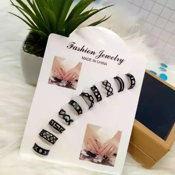 Adjustable rings fitting all finger sizes – 10 piece jewelry set