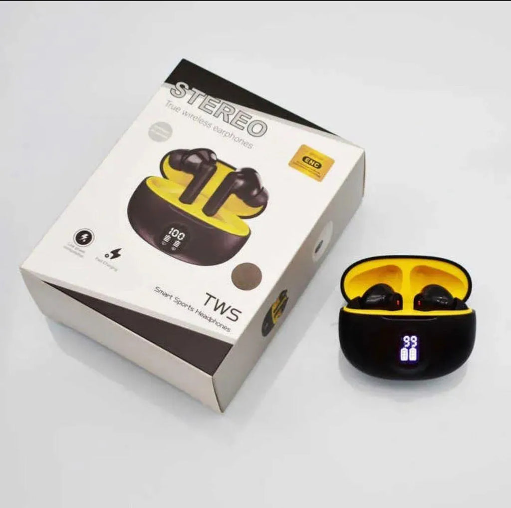 Premium Wireless Earbuds Black Yellow Bluetooth 5.3 (view 2)